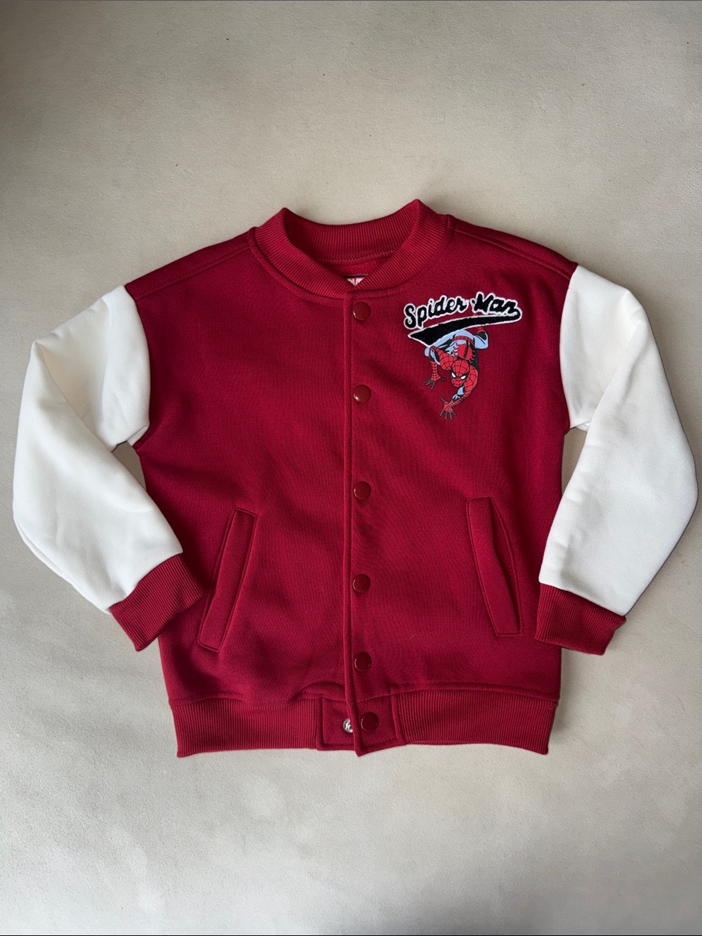 MARVEL Spiderman Red & White Kids Snap-Front Fleece Jacket, NWT, sz kids 5